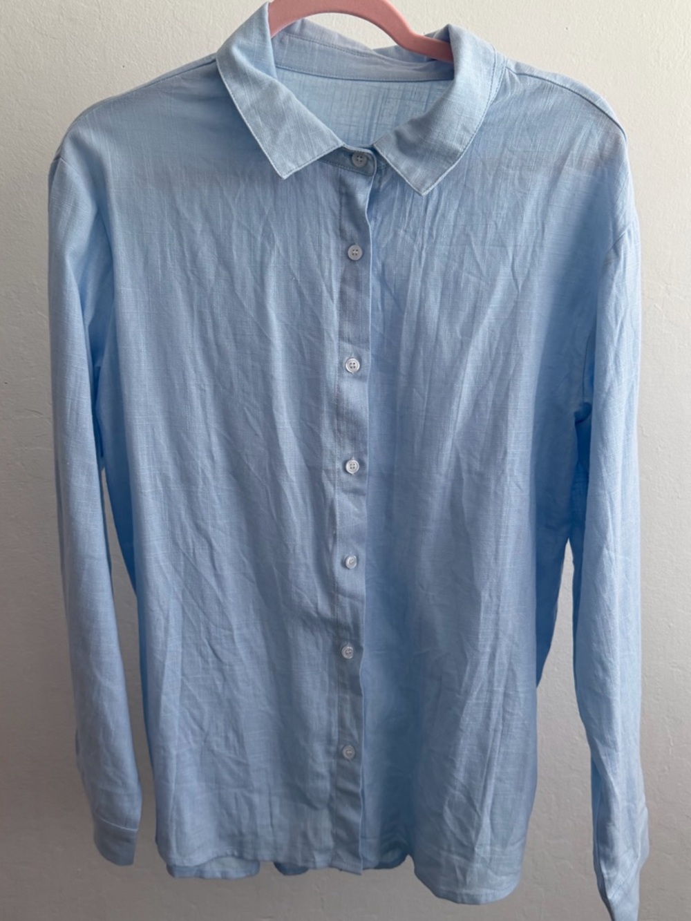 Amazon Essentials Light Blue Women's Button-Down Shirt linen-style NWT